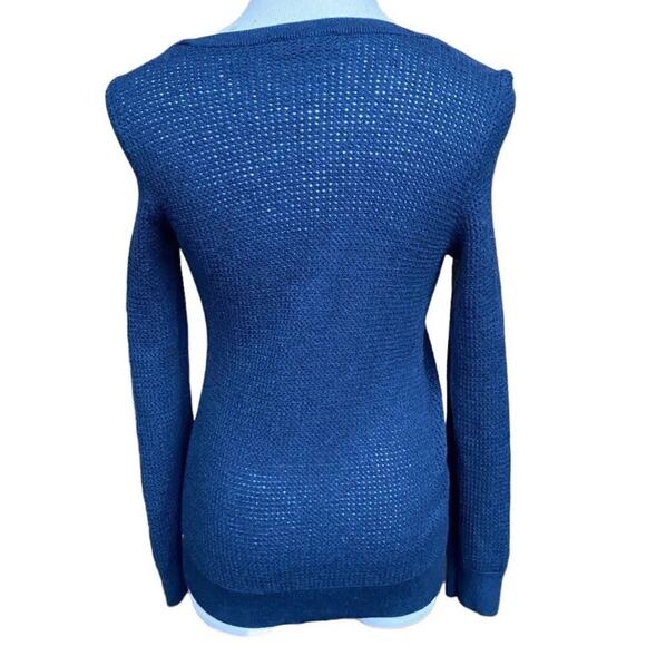 APC Rue Madame Blue Textured Knit Sweater Women S M long sleeve Blouse Fitted - Picture 5 of 9